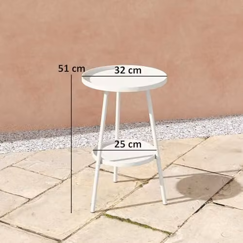 Outsunny 2-Tier Round Metal Garden Coffee Table, White – 3