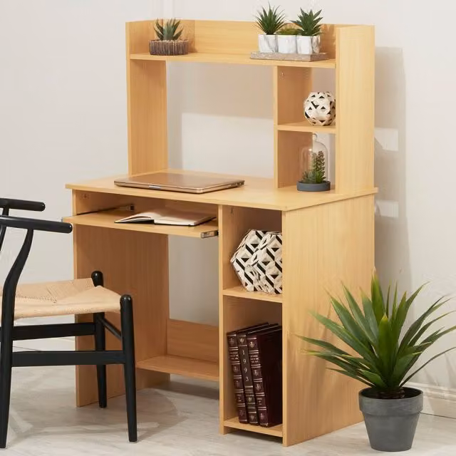Orsina Modern White Wood Home Office Computer Desk in Beige, W: 90 cm, D: 50 cm, H: 128 cm – 4