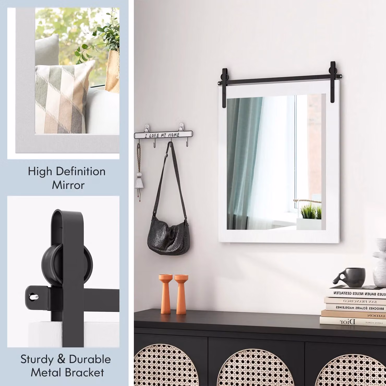 Costway White Rustic Rectangular Wall Mounted Vanity Make Up Mirror – 3
