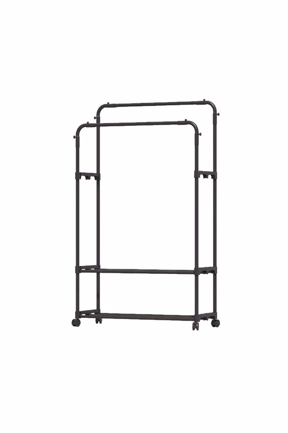 Living and Home Metal Clothes Rail with 2-Tier Shelves in Matt Black – 2