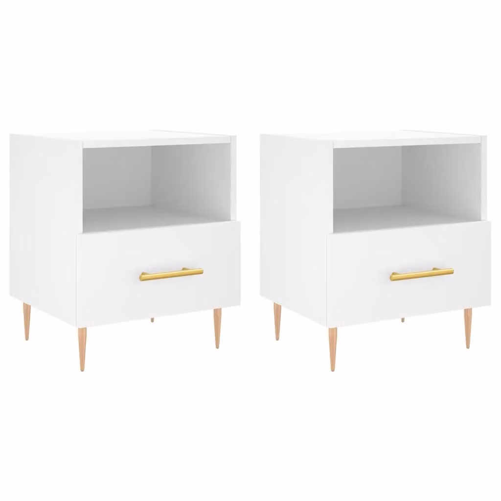 Berkfield Home Set of 2 Modern White Bedside Cabinets in Engineered Wood W/D/H: 40 x 35 x 47.5 cm – 2