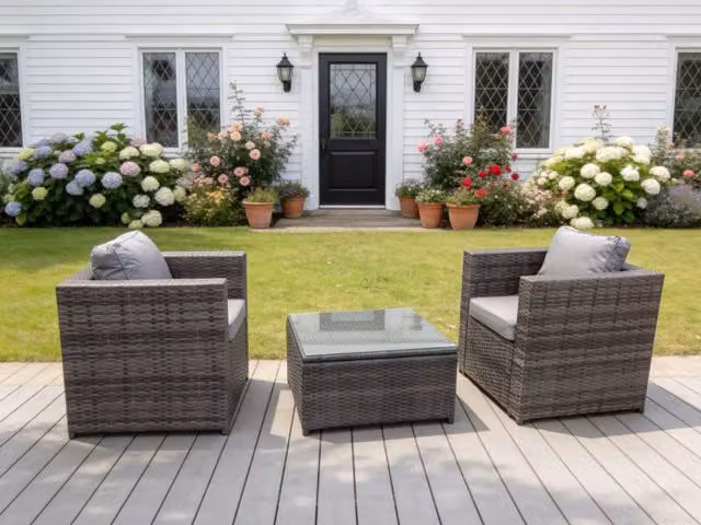 Fimous Rattan Garden Furniture Set with Lounge Armchairs and Outdoor Coffee Table in Grey – 1