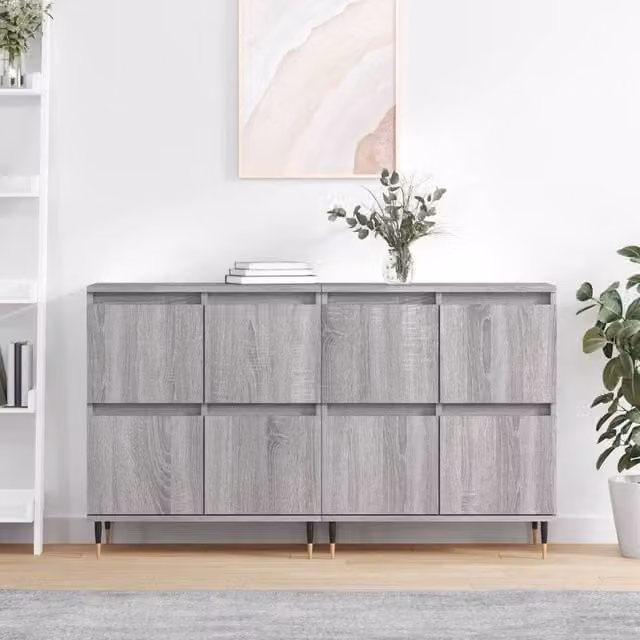 Berkfield Home Set of 2 Classic Grey Matt Sideboards in Engineered Wood