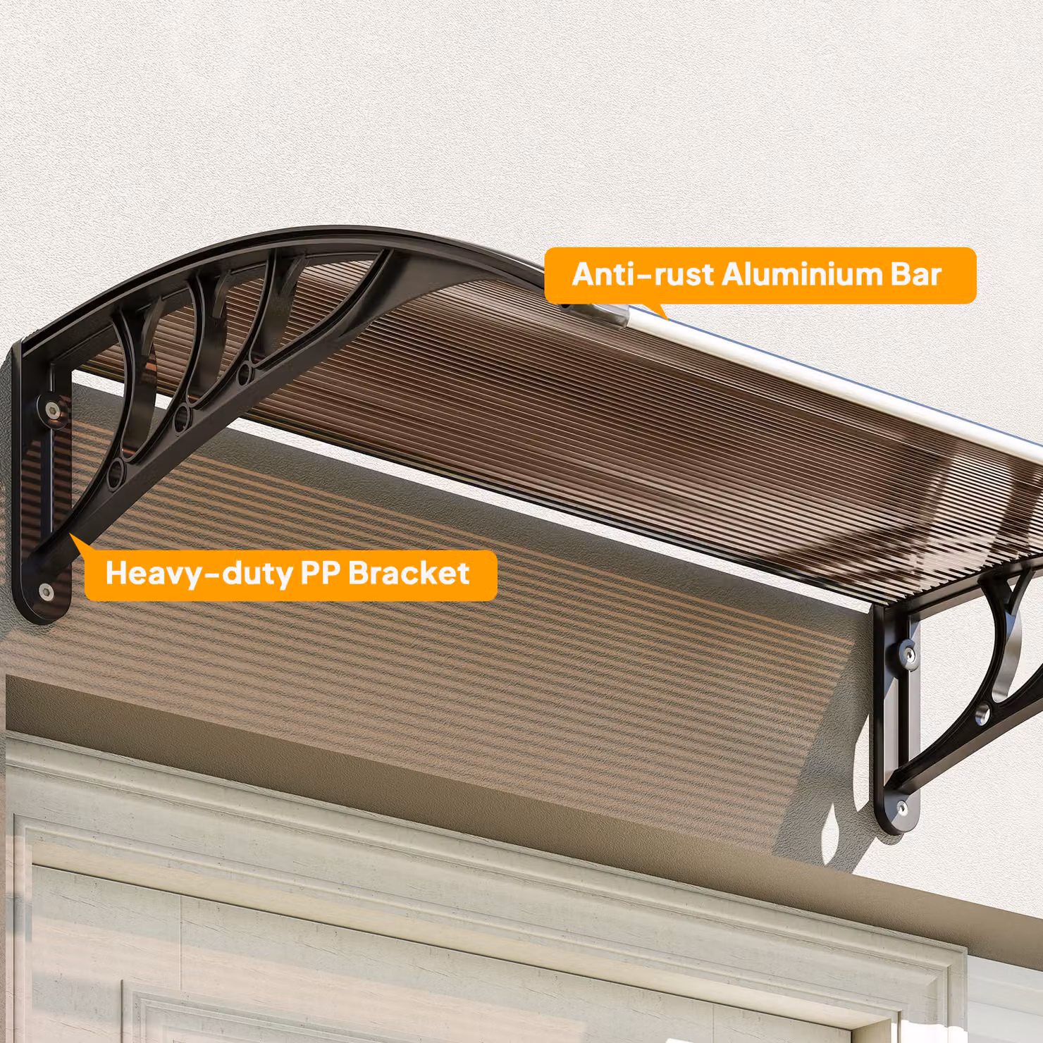 Outsunny Waterproof Curved Window and Door Canopy with Aluminium Frame and Rigid Polycarbonate Fixed Outdoor Awning – 8