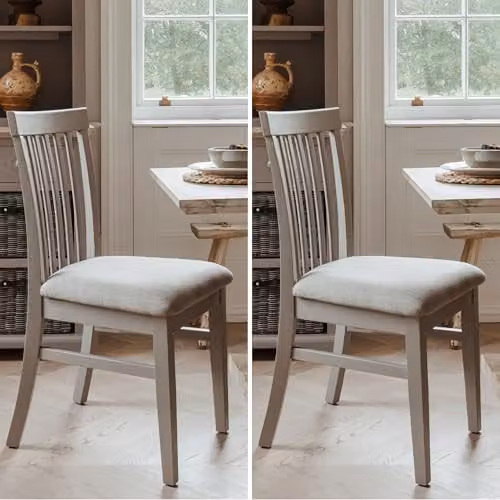 Statement Furniture Florence Set of 2 Wooden Dining Chairs with Upholstered Seats in Grey, W45 x D53 x H94 cm