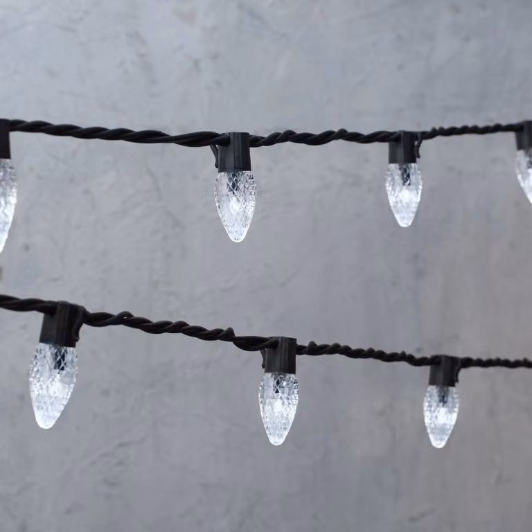 Plus Connect Warm White LED C9 Icicle Fairy Lights with Black Cable, 125m, 625 Lights