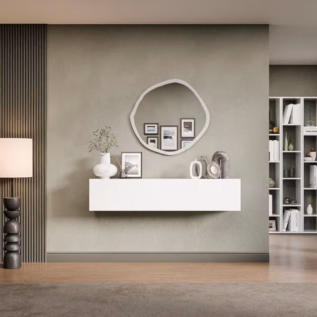 Decorotika Cagliari Modern Wall Mounted Living Room Cabinet in Glossy White