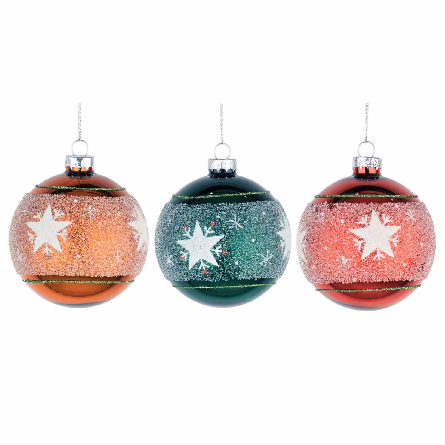 Shatchi 12-Piece Set of Red and Green Glass Christmas Baubles, 8 cm Round Hanging Ornaments – 10