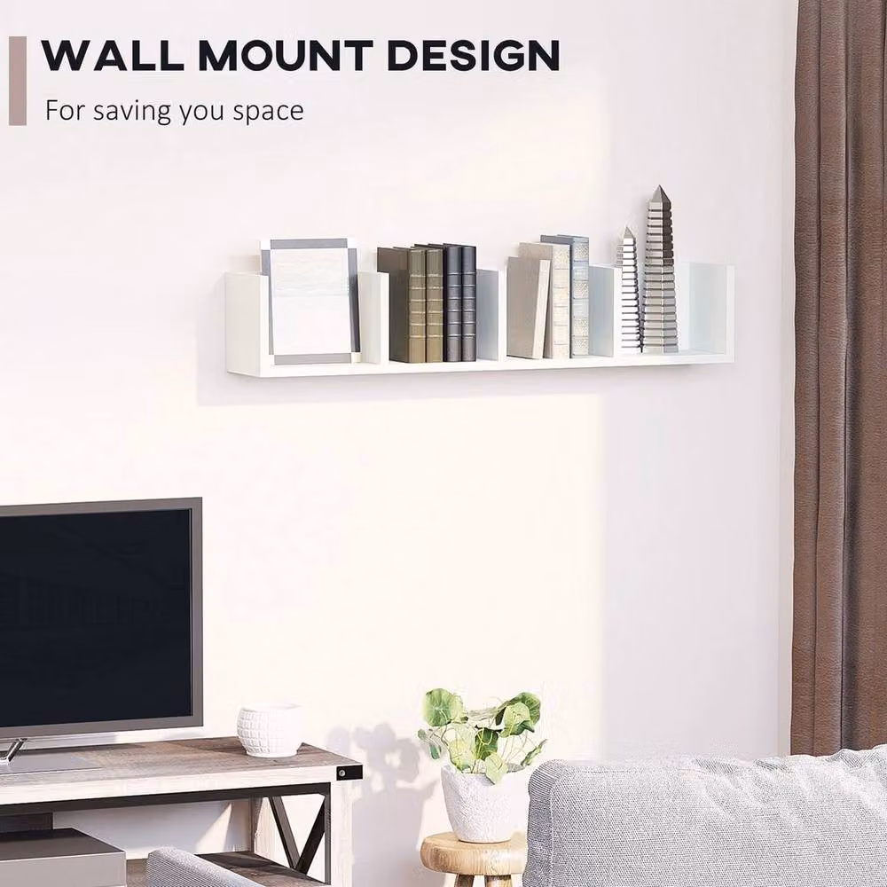 KORVIXA Set of 2 White Wall Mounted Wood Storage Shelves – 2
