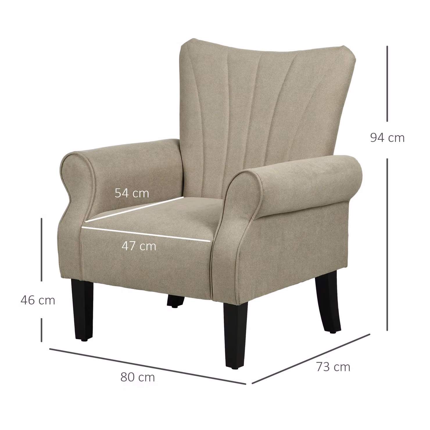 HOMCOM Modern Upholstered Accent Armchair with Solid Wood Legs in Beige – 2
