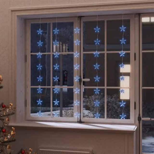 Berkfield Home Blue LED Star Curtain Fairy Lights with 200 LEDs and 8 Functions