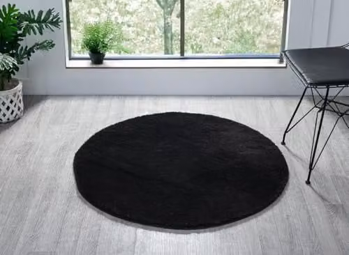 Desire Rugs Comfy Washable Plain Round Area Rug in Black, Diameter: 100 cm – 1