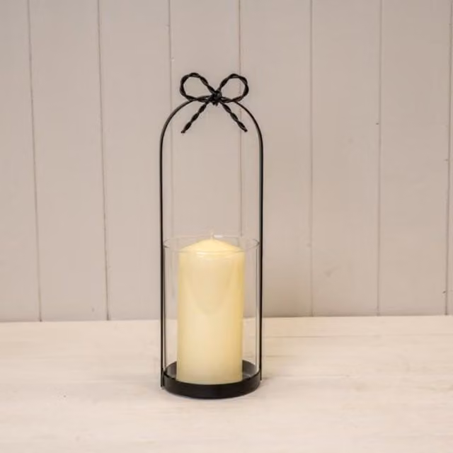 KDMD Black Metal Pillar Candle Holder with Bow