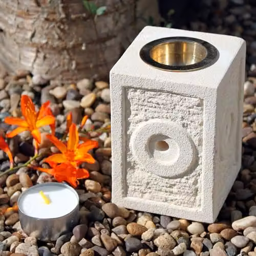 KDMD Square Moroccan Stone Oil Burner in White and Sand – 2