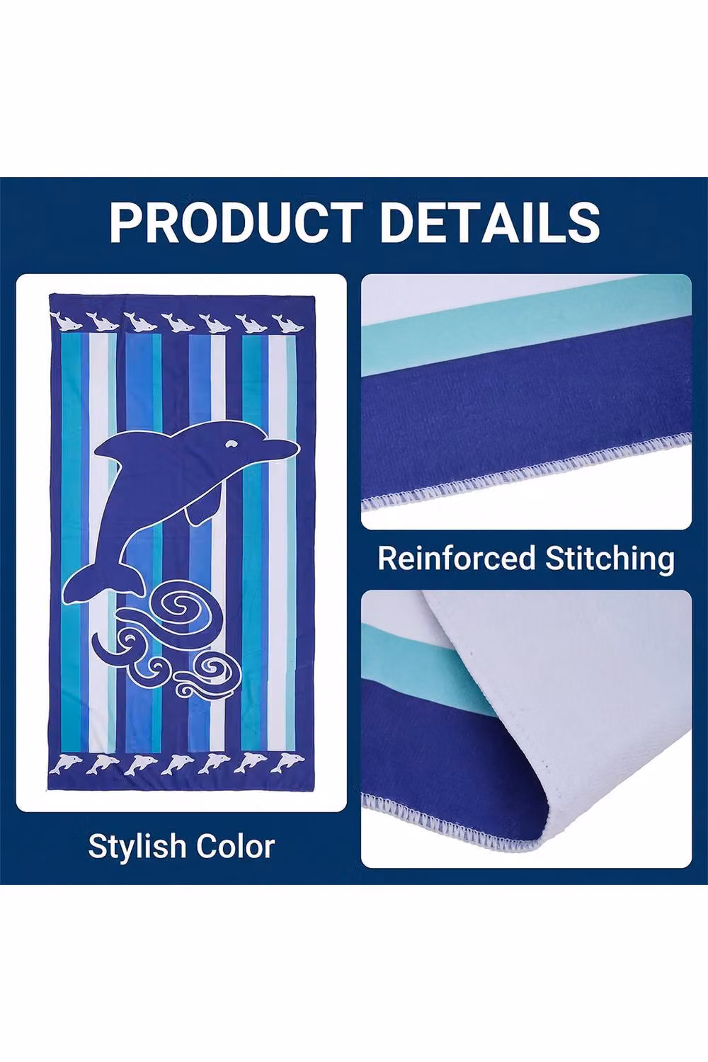 Living and Home Lightweight Large Microfibre Beach Towel in Blue – 3