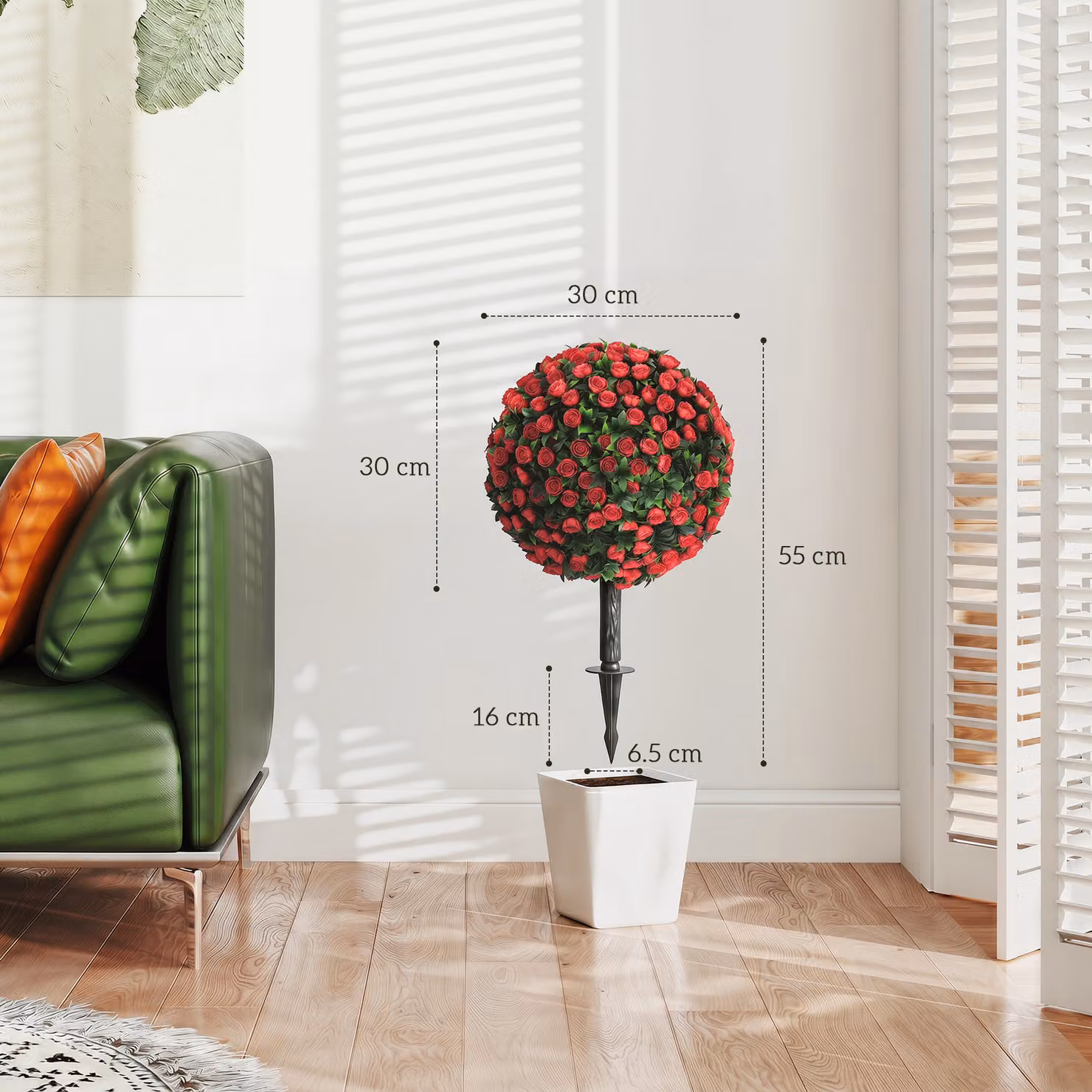 HOMCOM 2-Pack Red Artificial Rose Topiary Trees, UV Resistant, Height: 55 cm – 3