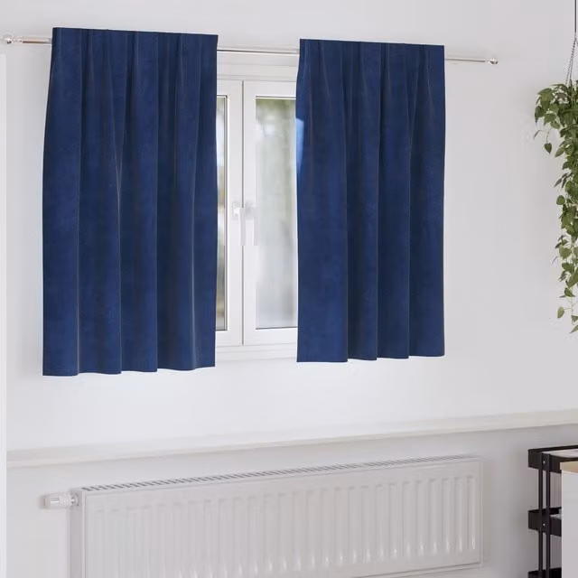 Berkfield Home Navy Blue Velvet Blackout Curtains, 2 Pack, Thermal Insulating and UV Resistant with Top Tape