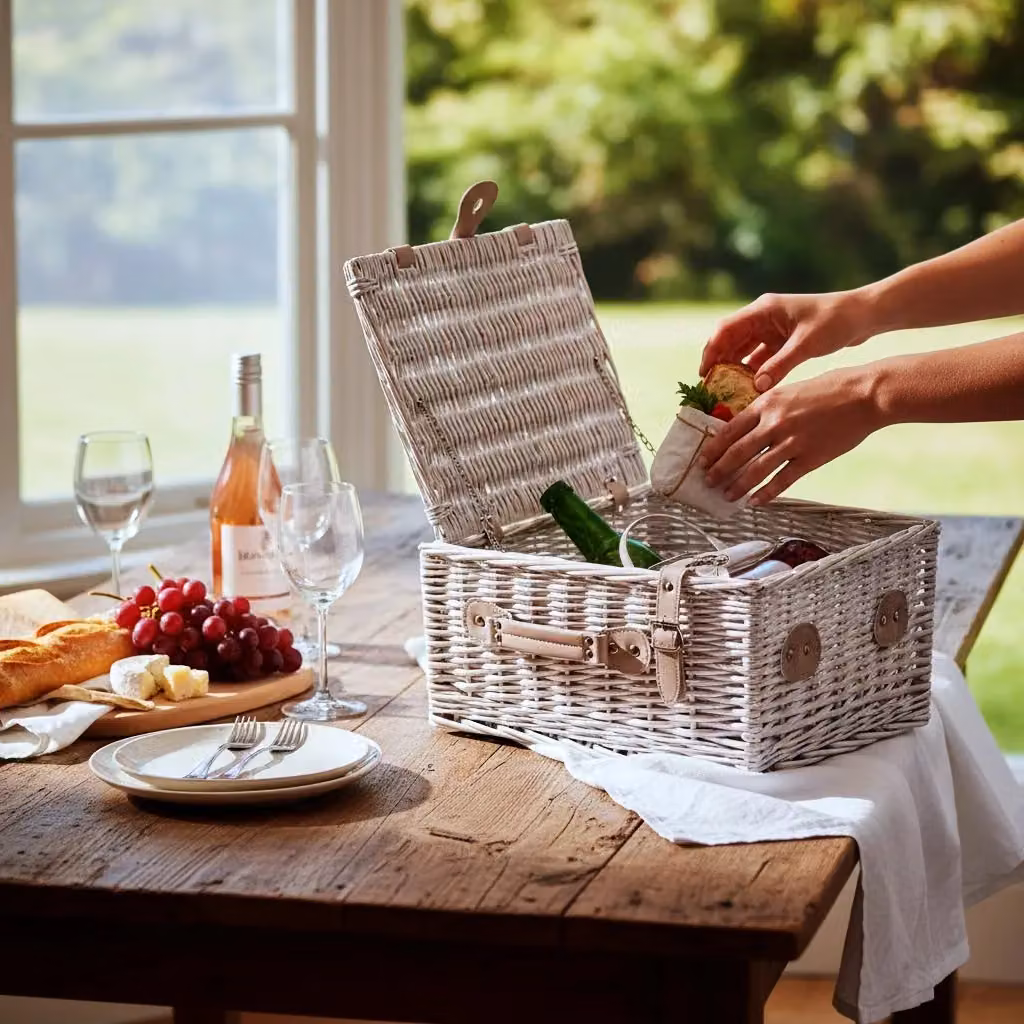 Red Hamper H002P/HOME Wicker Provence Empty Picnic Basket in Red and White, 40 cm – 2