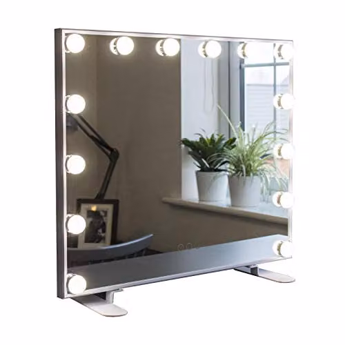 At Home Comforts Hollywood Makeup Mirror with 14 LED Bulbs, White Tabletop Vanity with Touch Screen and 3 Lighting Modes – 1