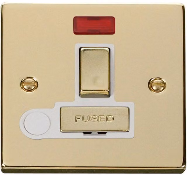 SE HOME Polished Brass 13A Fused Ingot Connection Unit Switched with Neon and Flex in White and Gold
