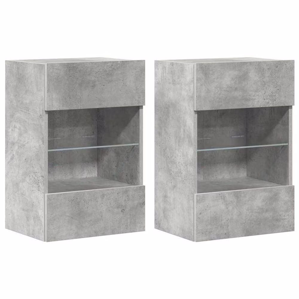Berkfield Home Set of 2 Modern TV Wall Cabinets with LED Lights in Concrete Grey, W: 40 cm, D: 30 cm, H: 60.5 cm – 3