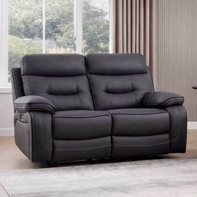 Furnishings For Less UK Renzo Grey 2 Seater Electric Recliner Sofa with USB Charging Ports and Synthetic Leather Upholstery W/D/H: 154 x 93 x 106 cm
