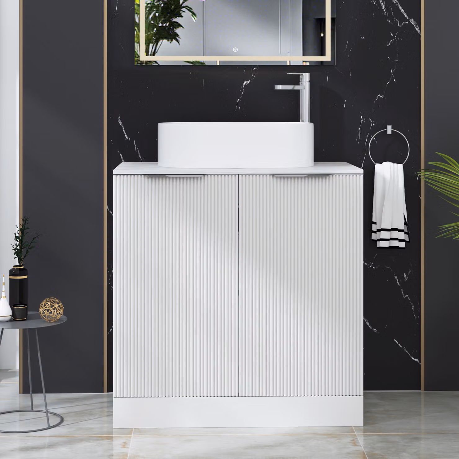 Royal Bathrooms Evora 800mm Matt White Fluted Floor Standing 2 Door Vanity Unit with Peak Basin