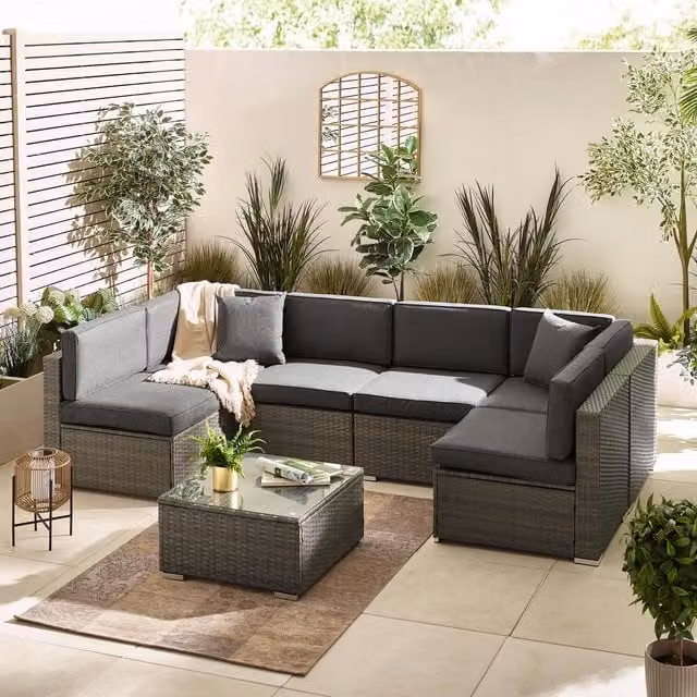 FurnitureboxUK Orlando 6 Seat Modular L Shape Corner Garden Rattan Sofa in Grey – 1