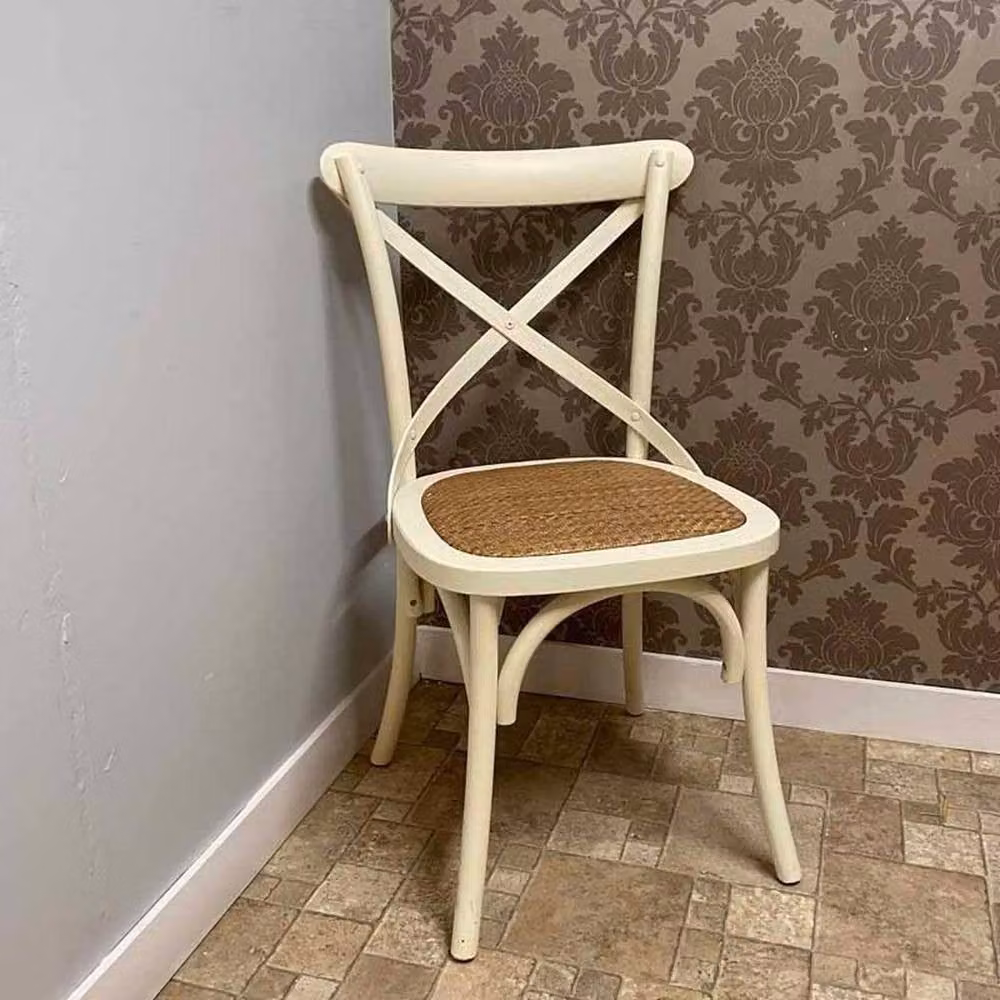 Minster French Cross Back Dining Chair in White Wood, W: 49 cm, D: 46 cm, H: 88 cm – 2