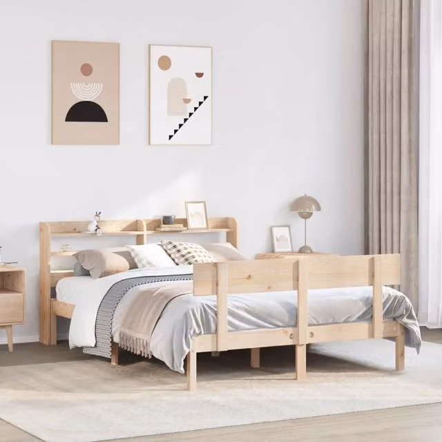 Berkfield Home King Size Solid Wood Pine Bed Frame in Brown, W: 150 cm, D: 200 cm