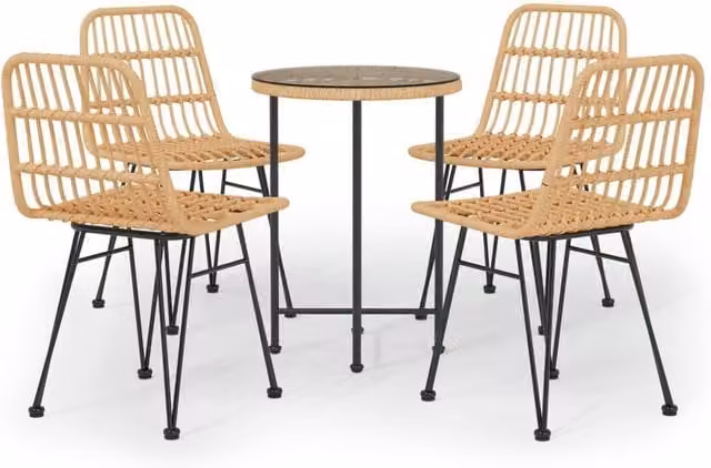 Berkfield Home 5 Piece Poly Rattan Garden Dining Set in Light Brown