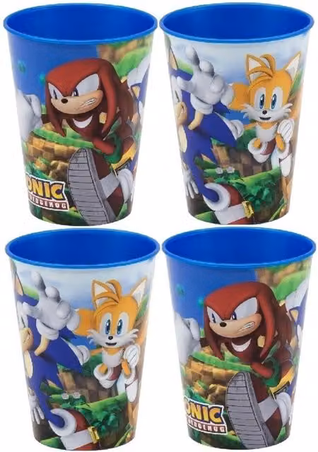 Stor Sonic The Hedgehog Set of 4 Blue Plastic Drinking Juice Tumblers, 260ml