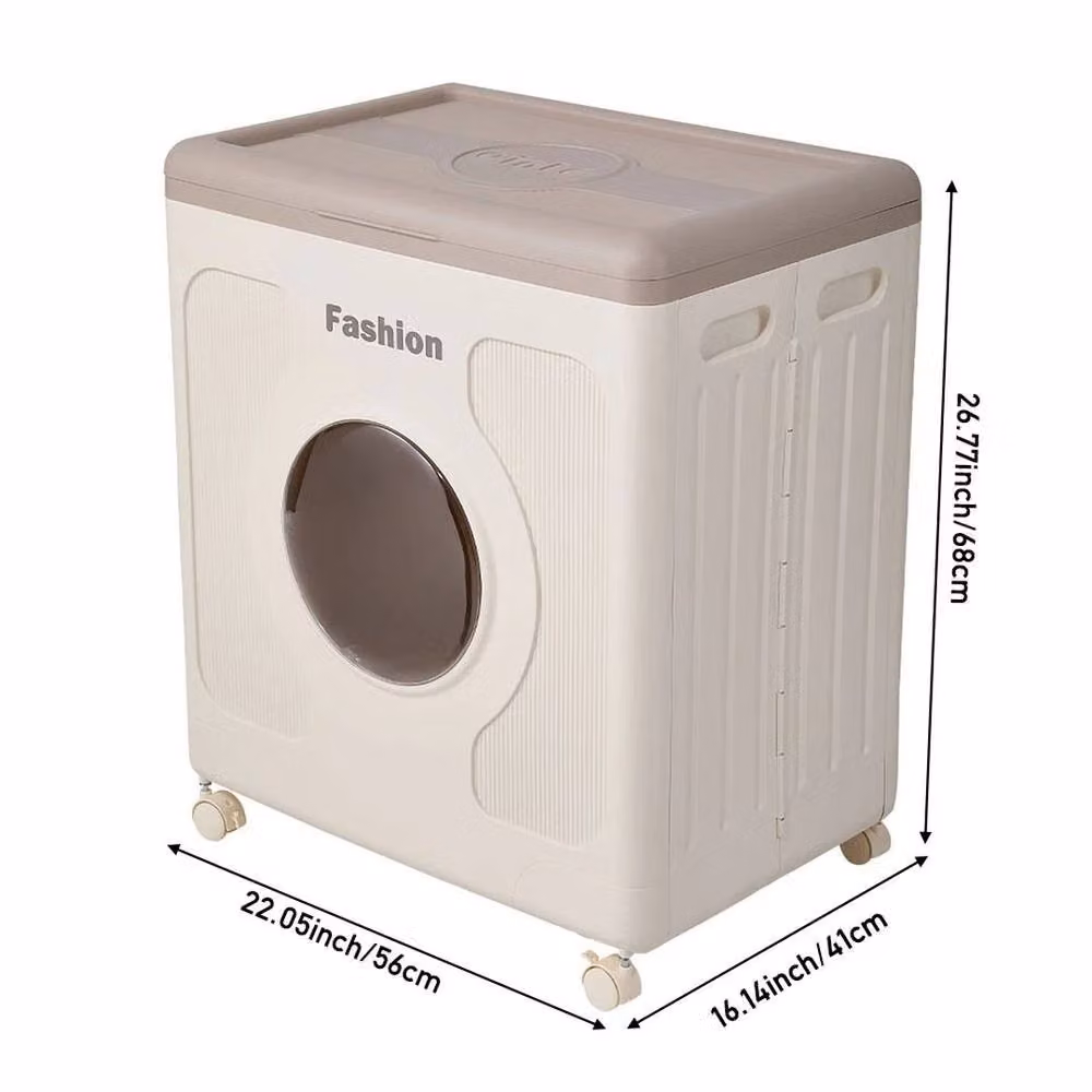 NESTLUNE Large 160L Foldable Plastic Clothes Storage Box with Lid and Wheels, Beige – 2