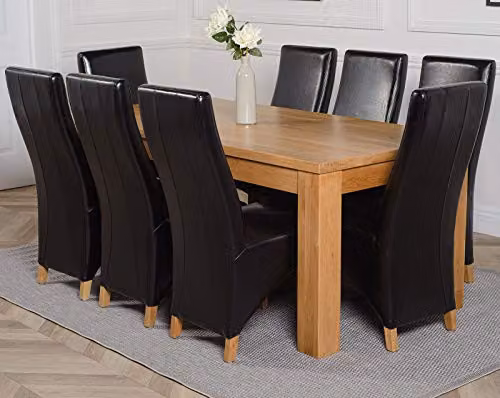 Thats Furniture Dakot Oak Dining Table and 8 Lola Black Leather Chairs Set, W: 182 cm, D: 92 cm, H: 77 cm – 2