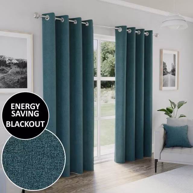 Enhanced Living Petrol Blackout Eyelet Curtains, Thermal Insulating, W: 117 cm, H: 168 cm