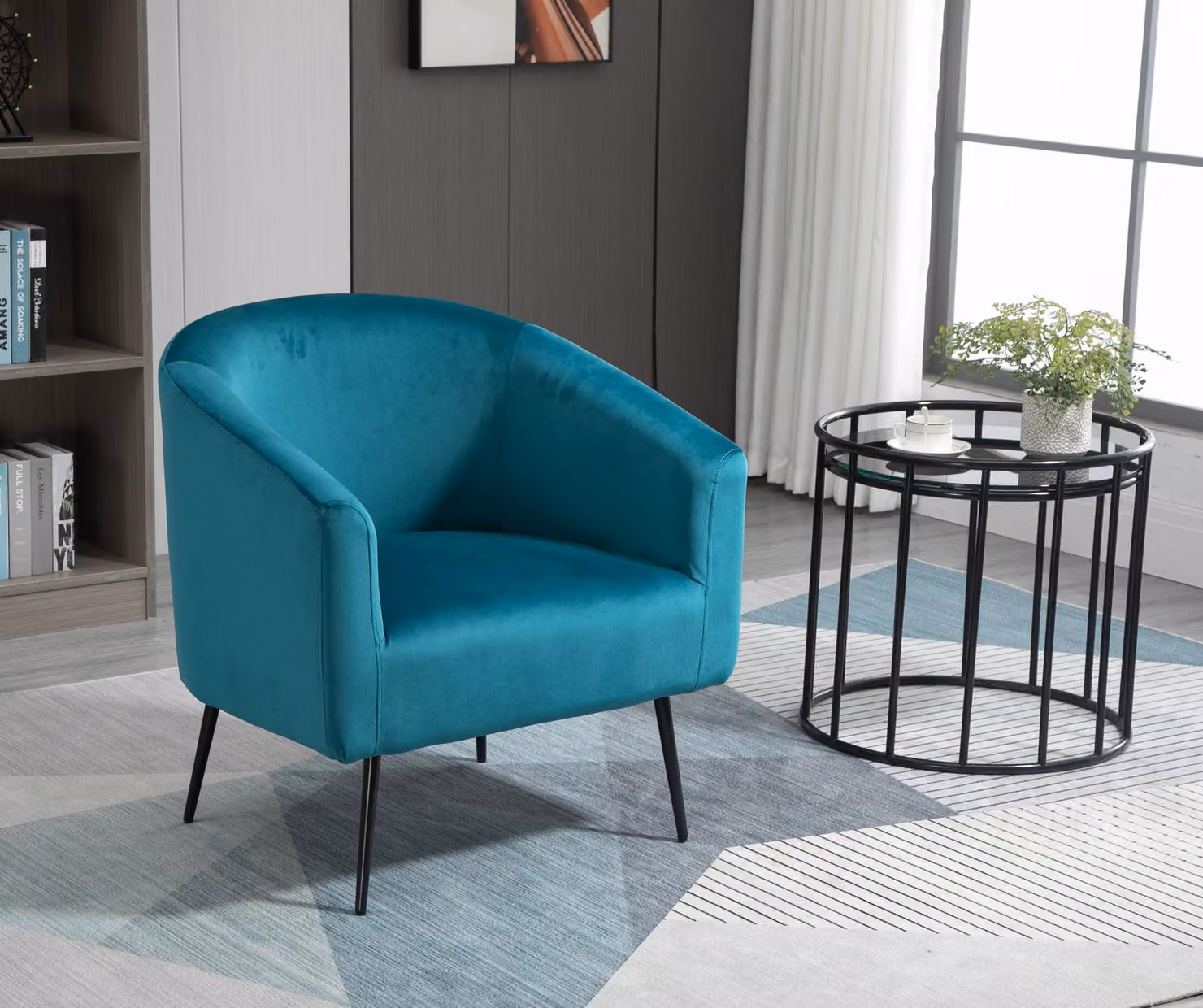 Nordlys Scandinavian Design Blue Velvet Tub Lounge Chair with Metal Frame and Armrests – 2