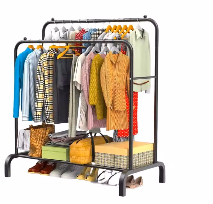 Modcraft Heavy Duty Double Rail Clothes Rack in Matt Black with Shelf, W/D/H: 150 x 54.5 x 110 cm – 3