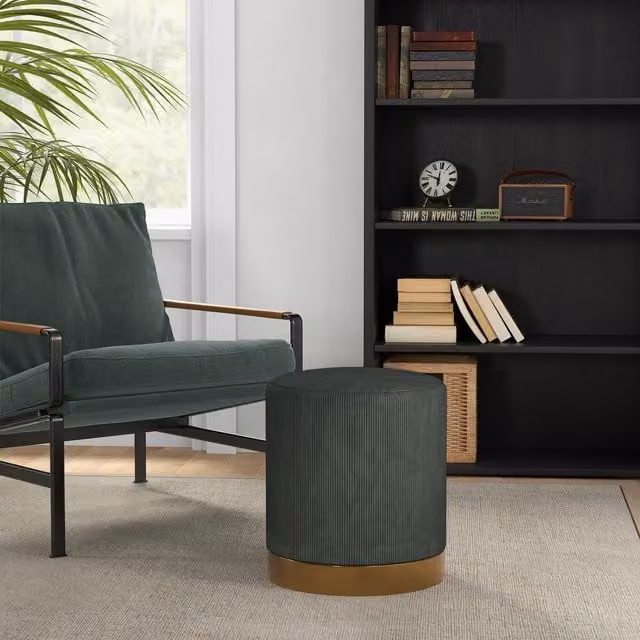 HOMCOM Round Upholstered Velvet Foot Stool in Green