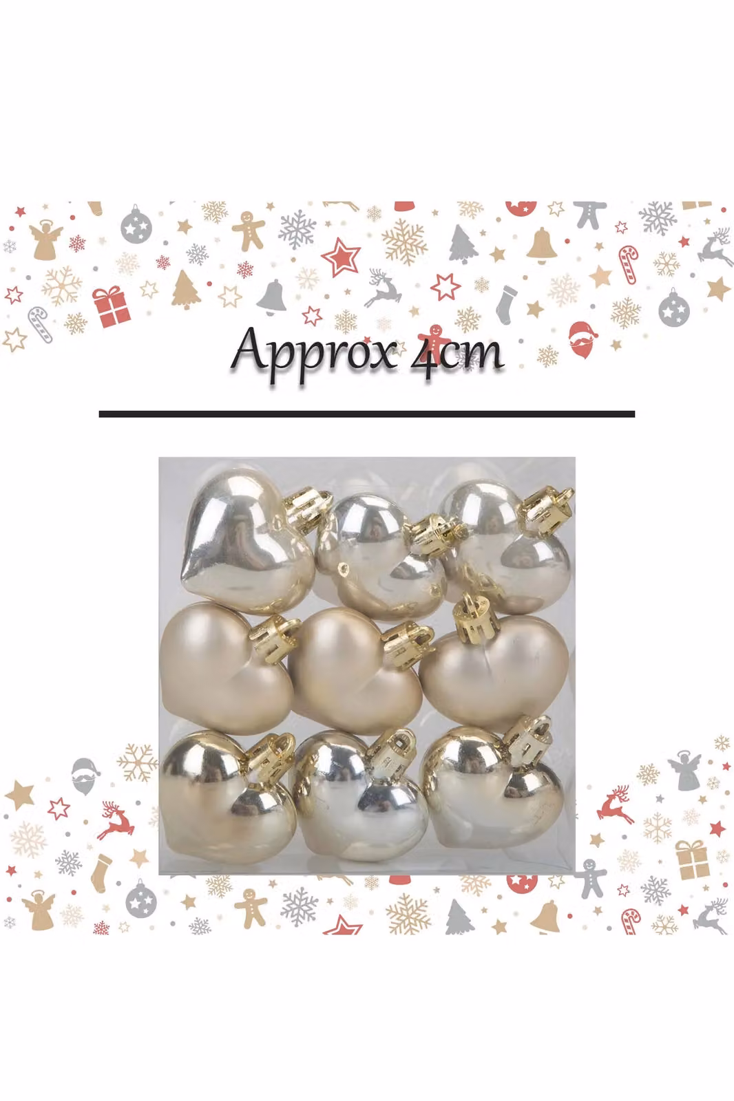 VFM e-Store Set of 9 Glass Heart Christmas Tree Hanging Ornaments in Beige and Gold, 4cm – 2