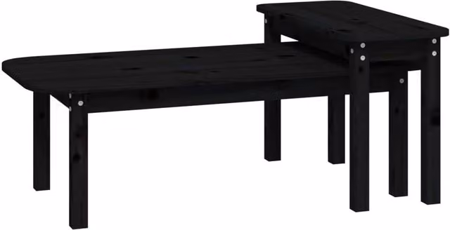 Berkfield Home 2 Piece Black Solid Pine Wood Nested Coffee Table Set – 1