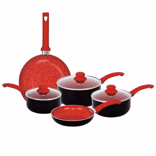 Gr8 Home 8 Piece Red Aluminium and Ceramic Non Stick Cookware Set