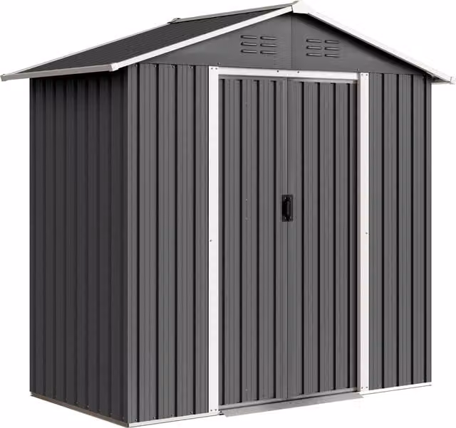 Outsunny Metal Garden Storage Shed in Dark Grey with Sliding Doors and Side Vent