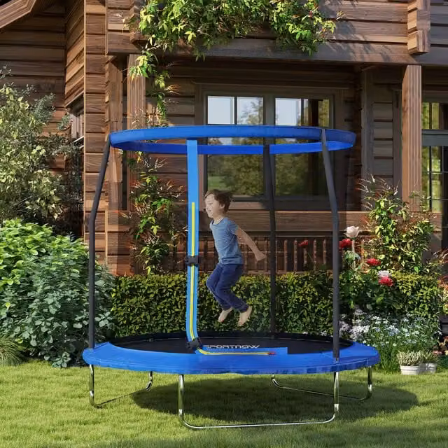 SPORTNOW 8ft Trampoline with Safety Enclosure Net in Blue, Diameter: 244 cm