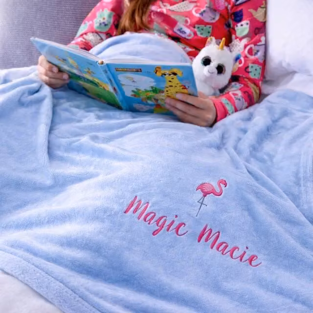 Duncan Stewart Personalised Children's Flamingo Blanket in Blue, W: 140 cm, D: 180 cm