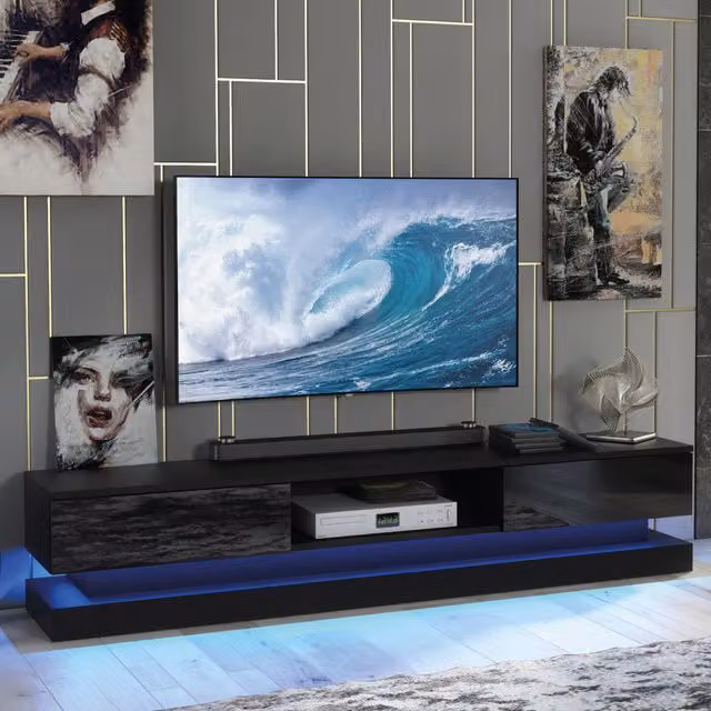 Creative Furniture Modern Glossy Black Composite MDF Living Room Unit W/D/H: 180 x 35 x 36 cm