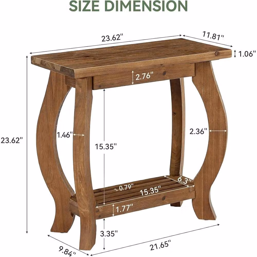 VOGREX Modern 2-Tier Solid Wood Side End Table in Light Oak, W/D/H: 60 x 60 x 30 cm – 3