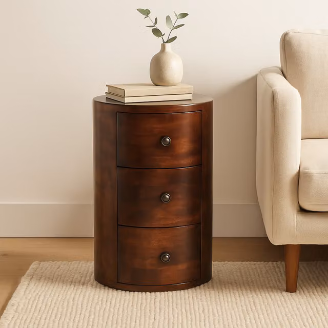 Artisan Furniture Mango Wood Drum Chest in Brown