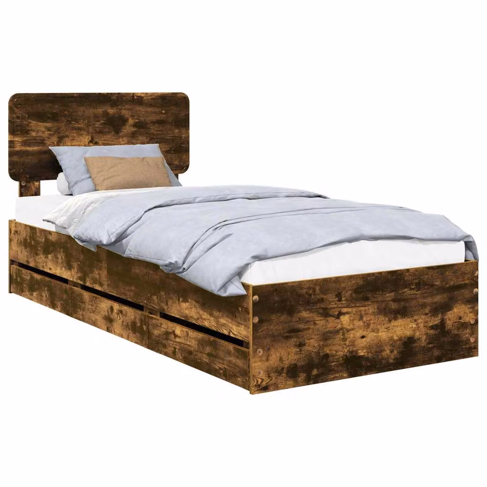 Berkfield Home Modern Bed Frame with Drawer in Smoked Oak Brown, W/D/H: 90 x 190 cm – 2