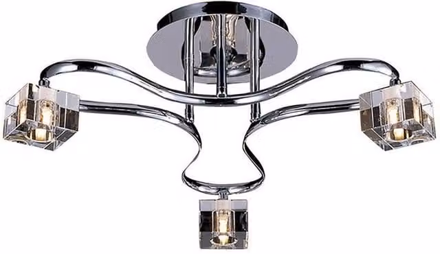Netlighting Sisco Semi Flush Round 3 Light Ceiling Lamp in Polished Chrome and Grey Glass with G9 Bulbs