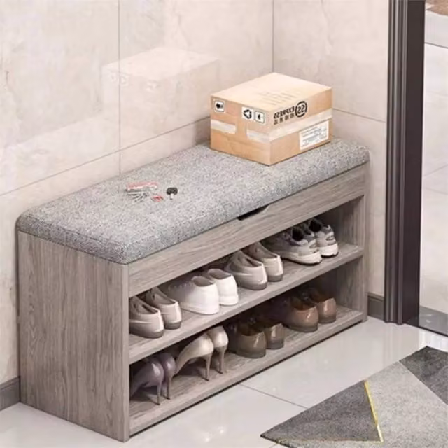 Nordara Grey Modern Shoe Bench Stool and Storage Rack Organiser